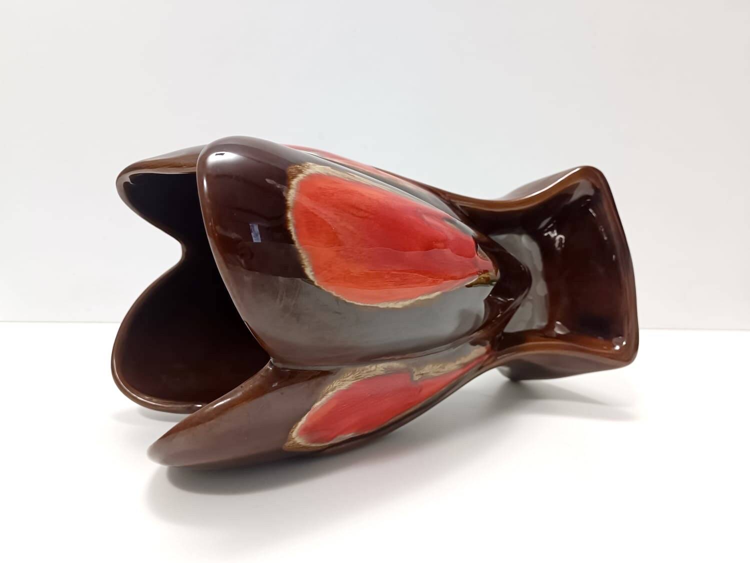 Handmade Orange and Brown Glazed Vallauris Ceramic Vase, France