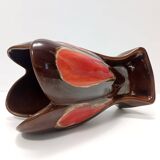 Handmade Orange and Brown Glazed Vallauris Ceramic Vase, France