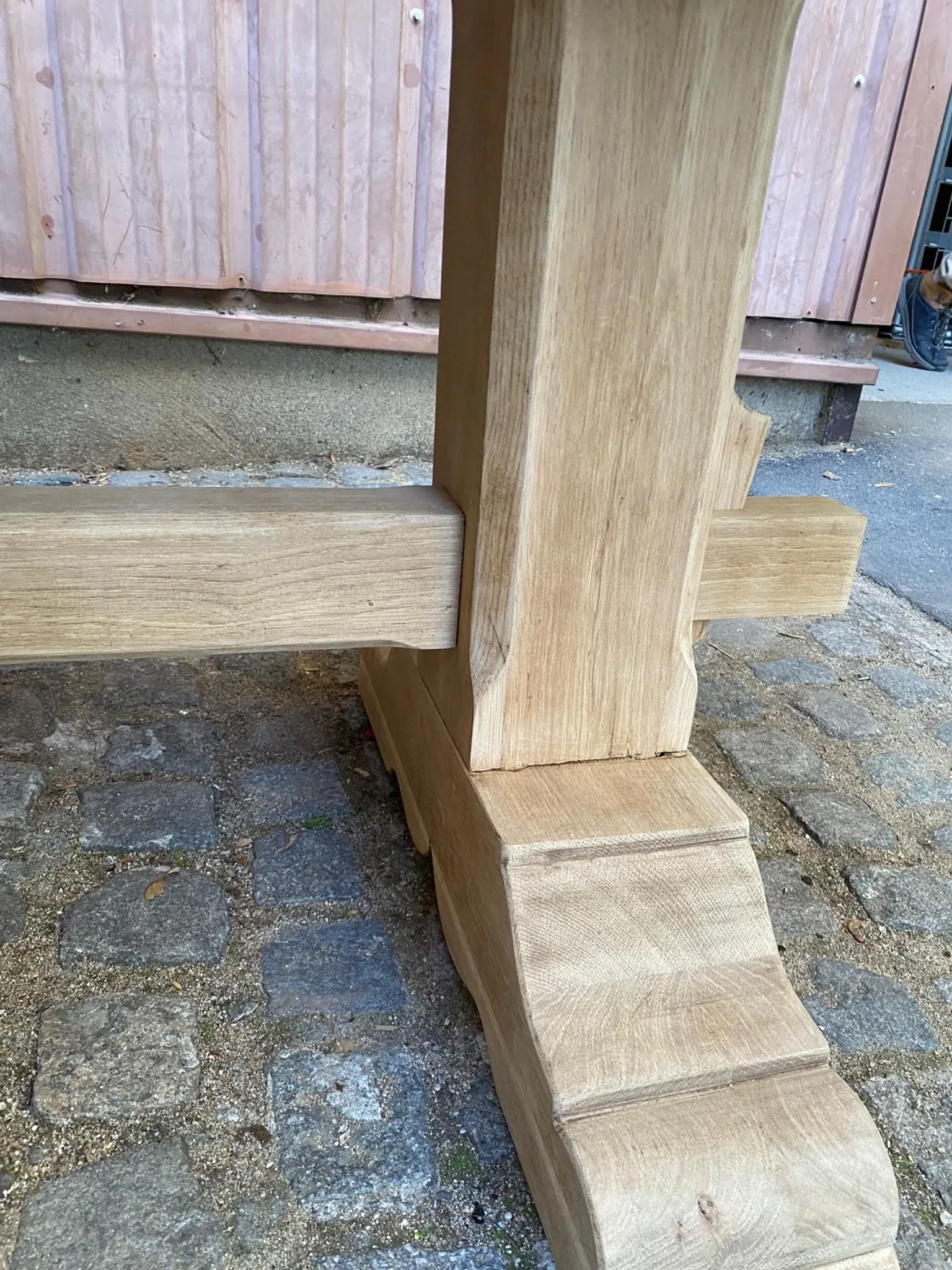Large stripped monastery table in raw solid oak 225cm 1970
