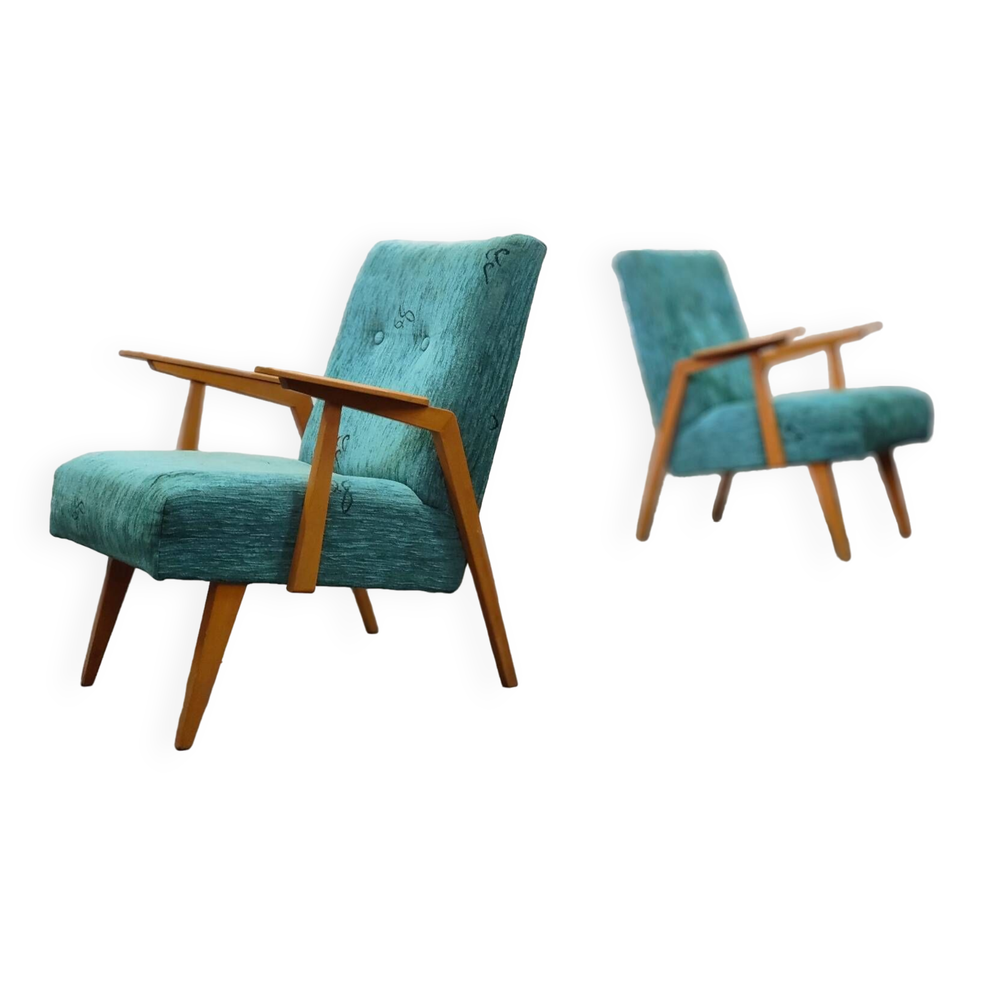 Pair of Czech blue and green armchairs 1960