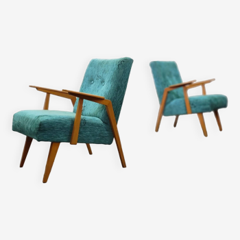 Paire de fauteuils bleu nuancé vert tchèque 1960