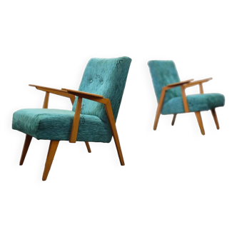 Pair of Czech blue and green armchairs 1960