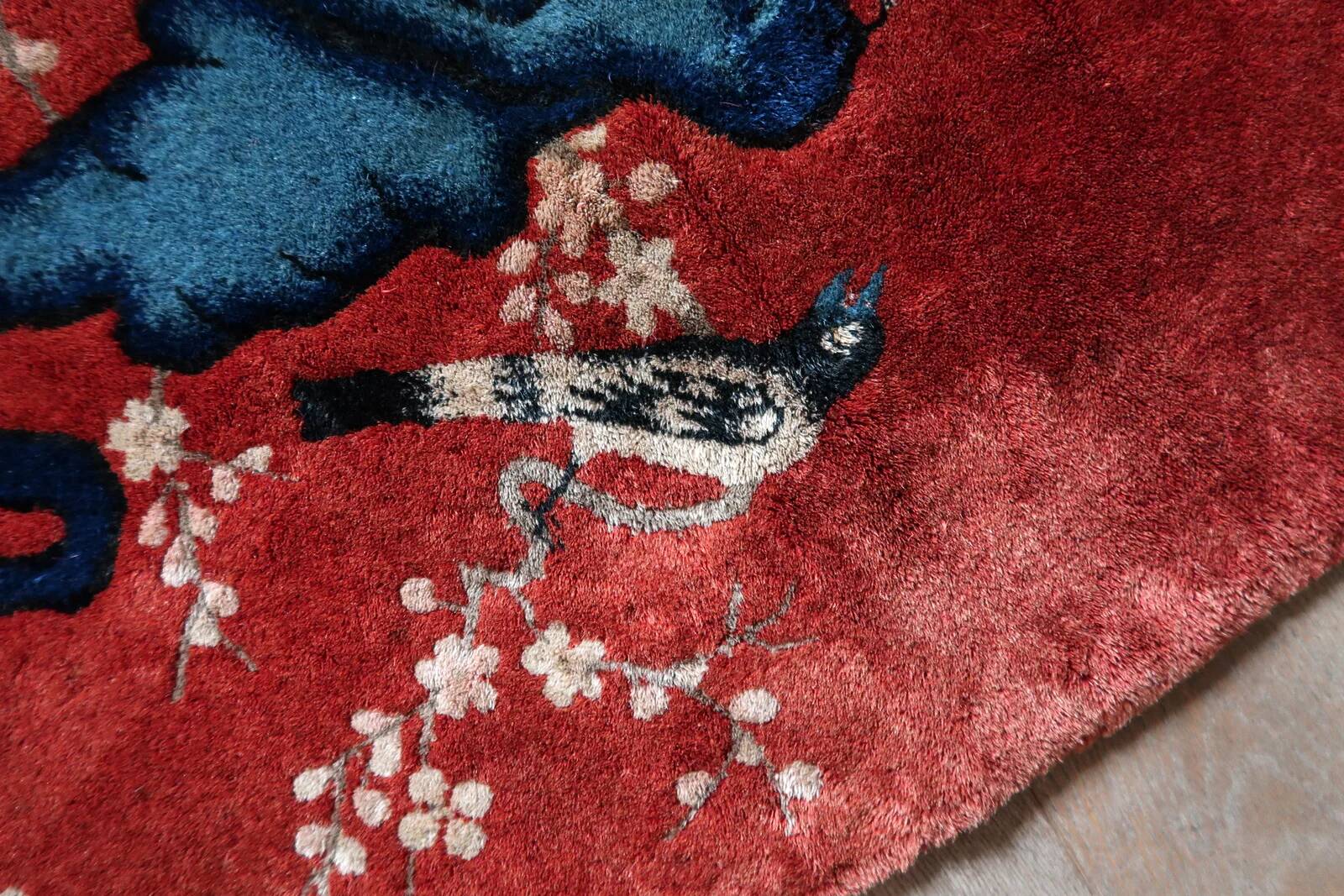 Antique 1920s Chinese Art Deco rug, Birds & Bamboo, 88cm x 184cm