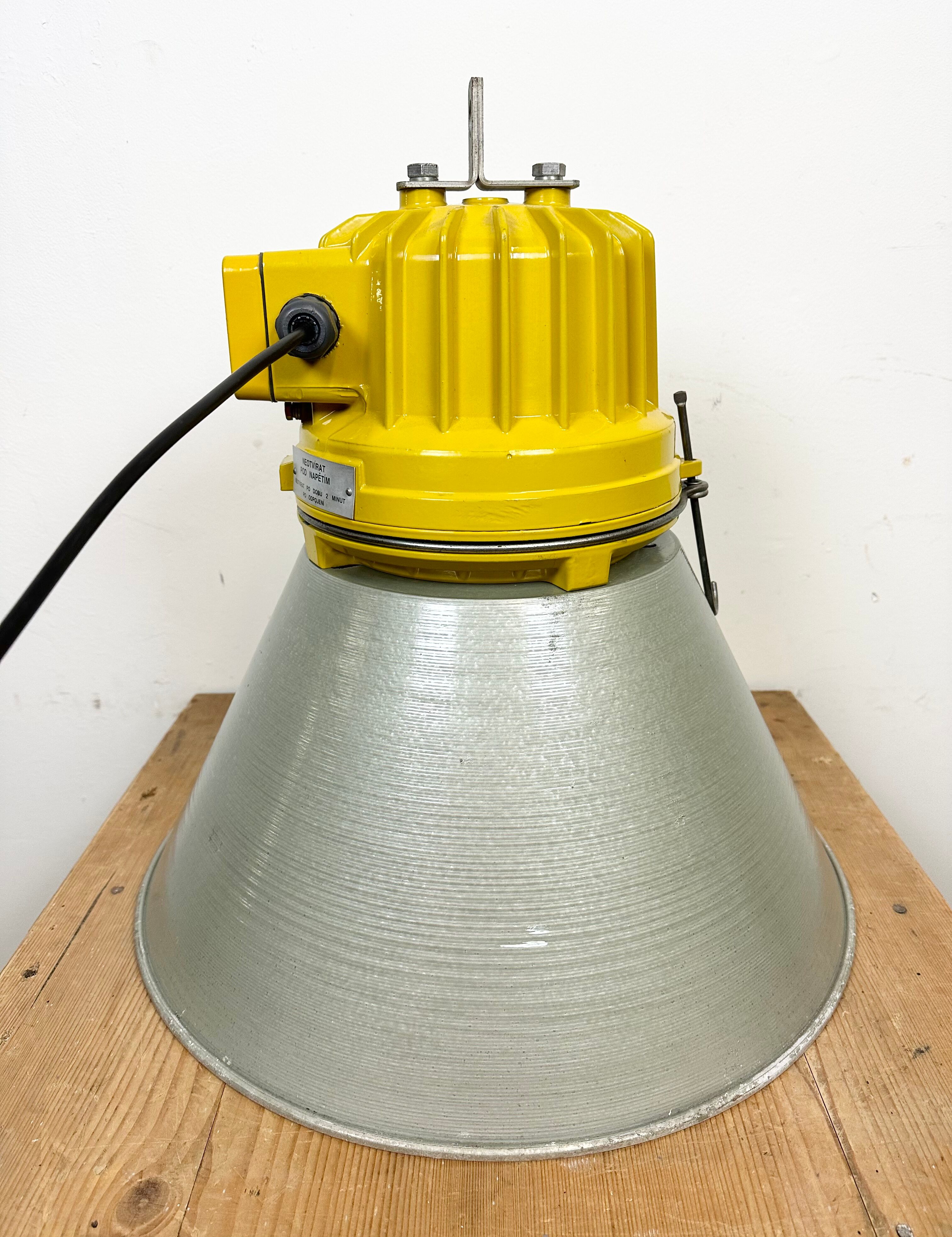 Yellow industrial explosion proof lamp with aluminium shade, 1990s
