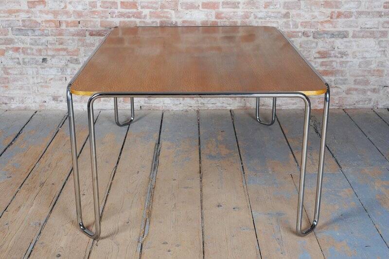 Bauhaus Dining Table, attributed to R. Slezák, Chrome, Polished Oak, Czech, 1930s