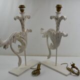Pair of legs of wood metal table lamps foliage decoration Design: Ivory White