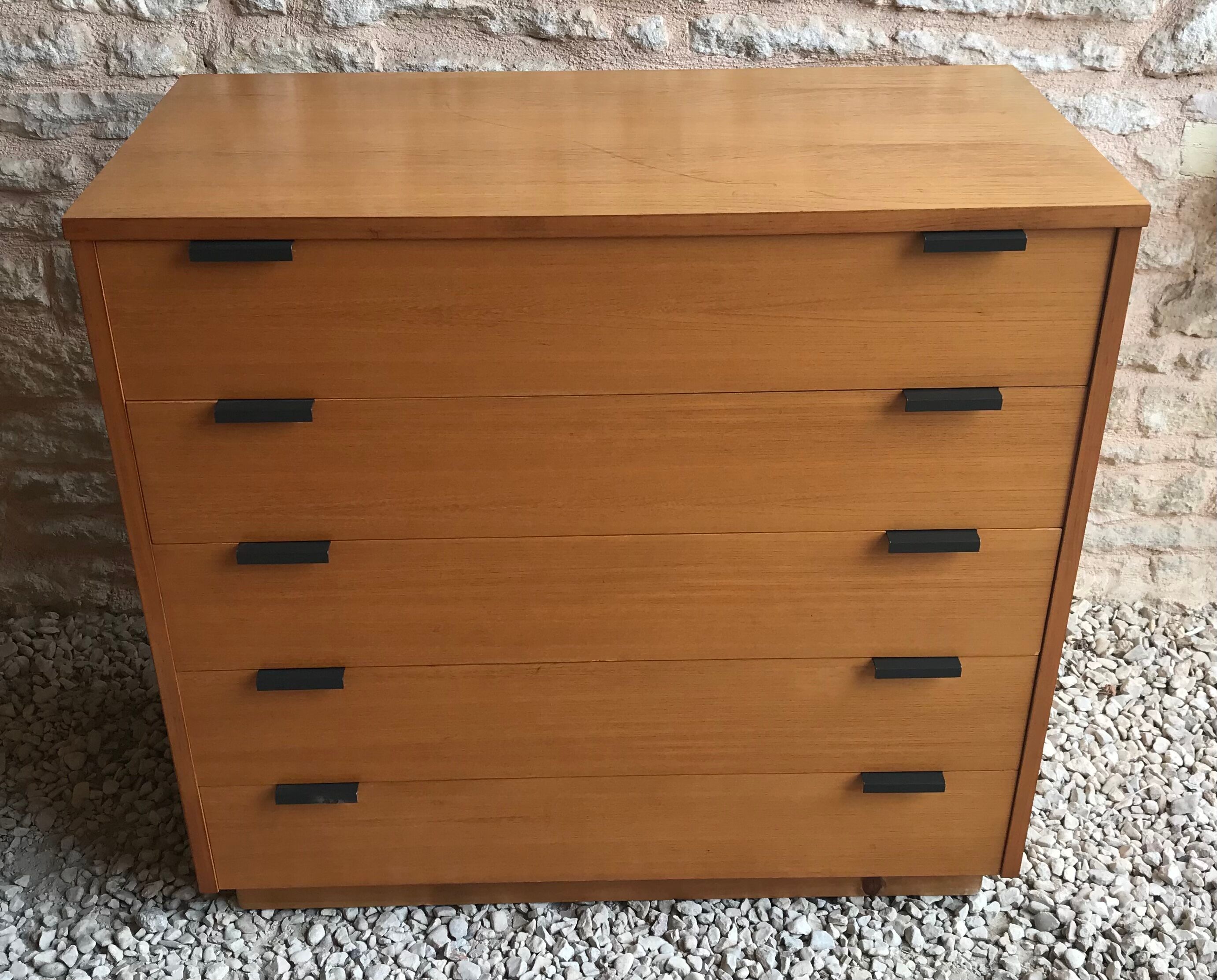 Vintage chest of drawers 1980's blond beech 5 drawers