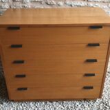 Vintage chest of drawers 1980's blond beech 5 drawers