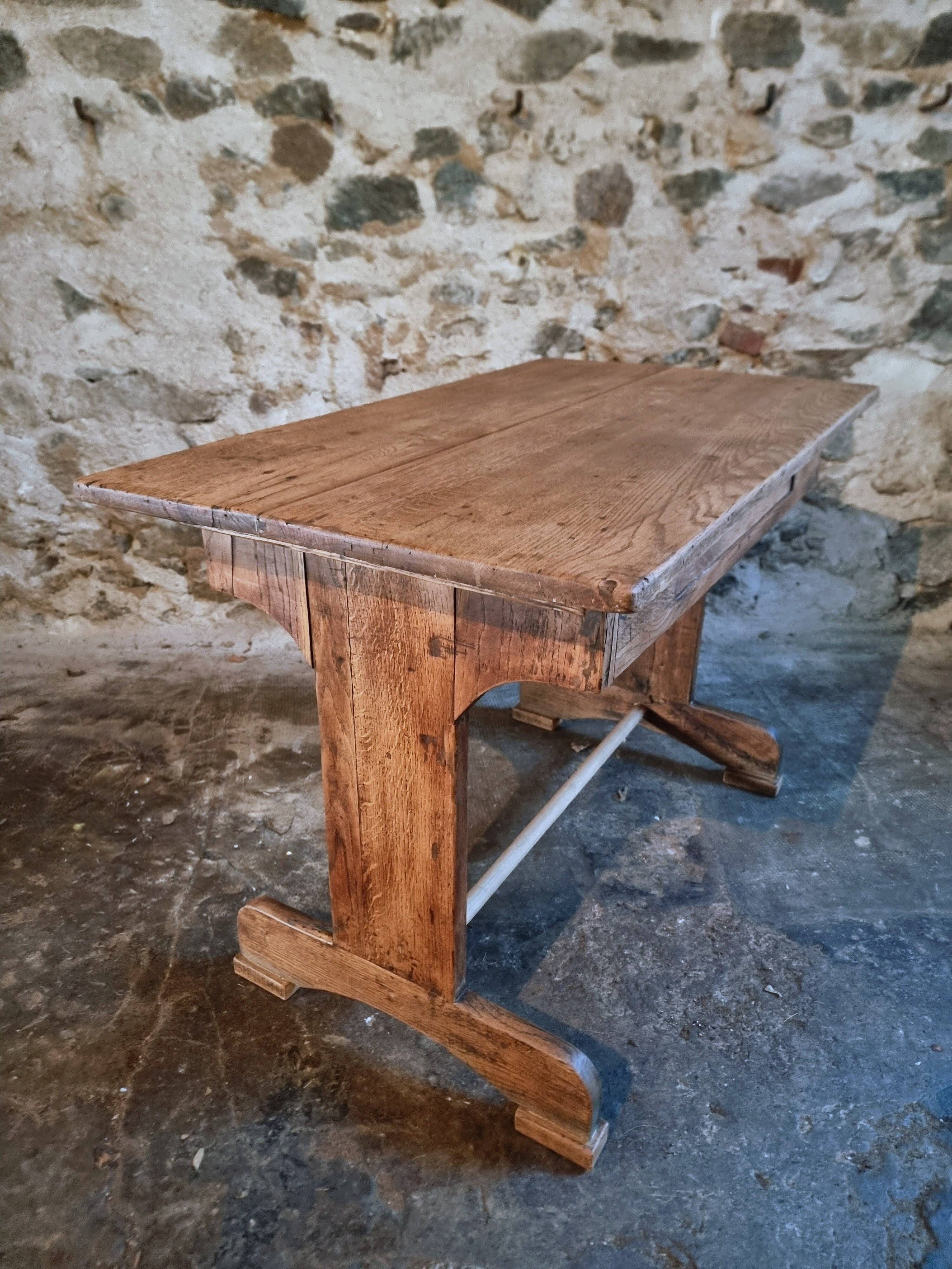 Antique trestle table in oak – France early 20th century – 110 cm