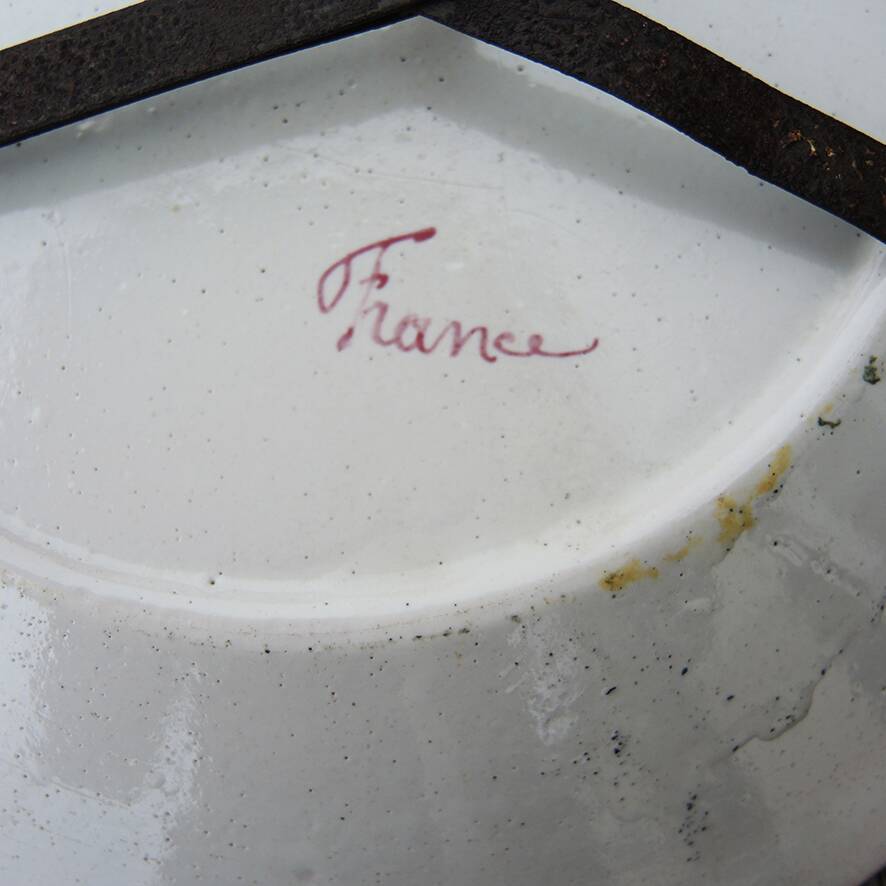 Antique Hand Painted Earthenware Flat Plate - Rooster on Basket of Flowers