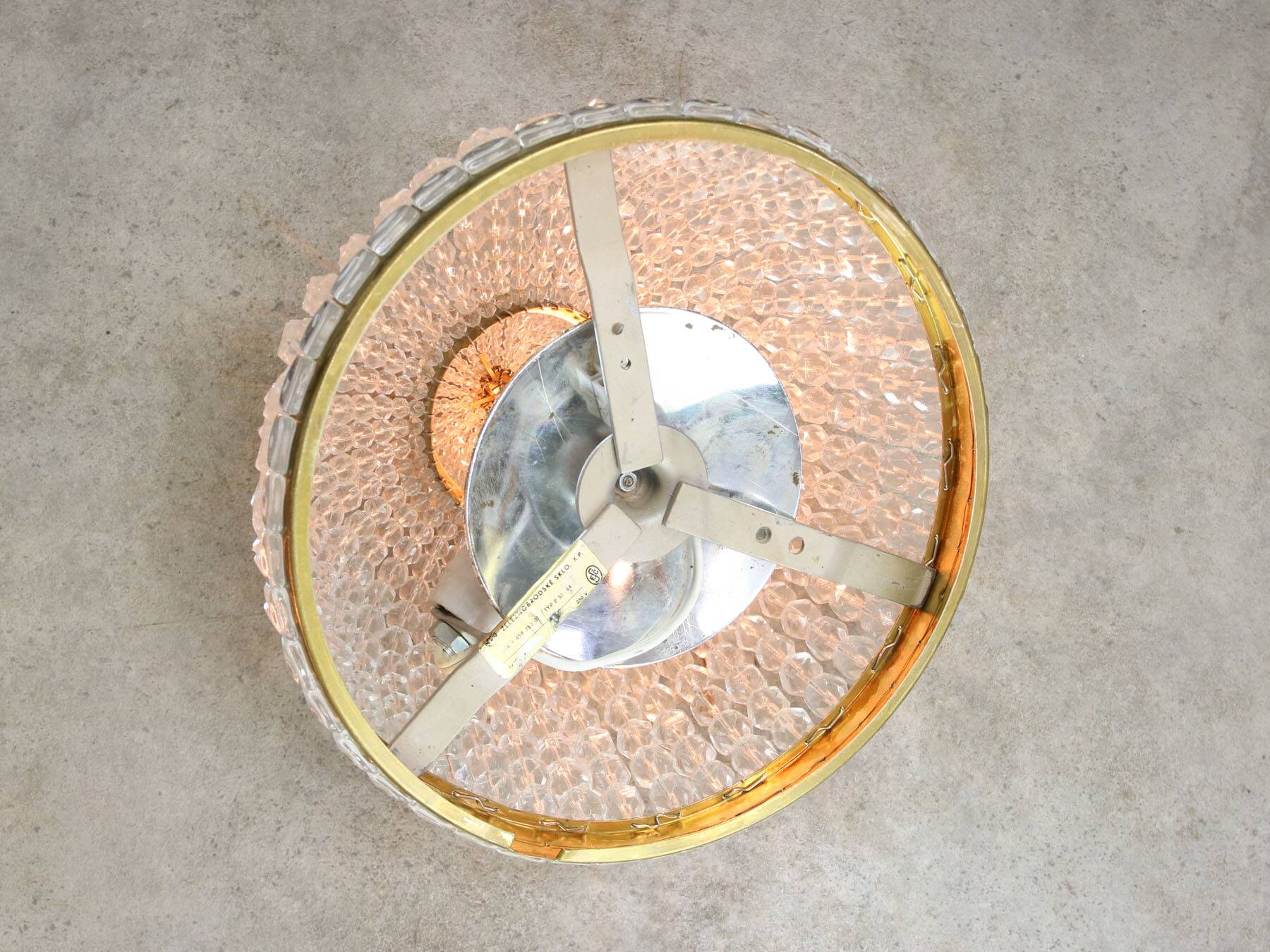 Mid-Century Czech Crystal and Brass Wall Lamp in Brass, 50s, set of 2