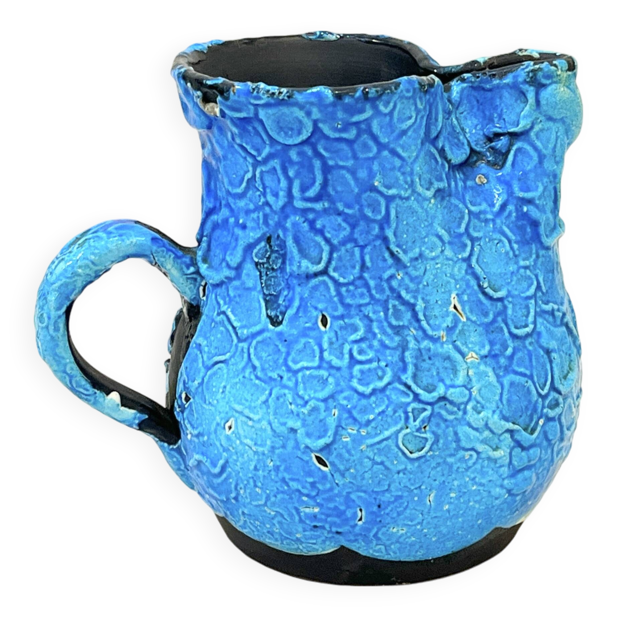 Pitcher Vase Fat Lava ceramic stoneware blue black 1960 Glacier enamels Cyclope Pottery Annecy Charles