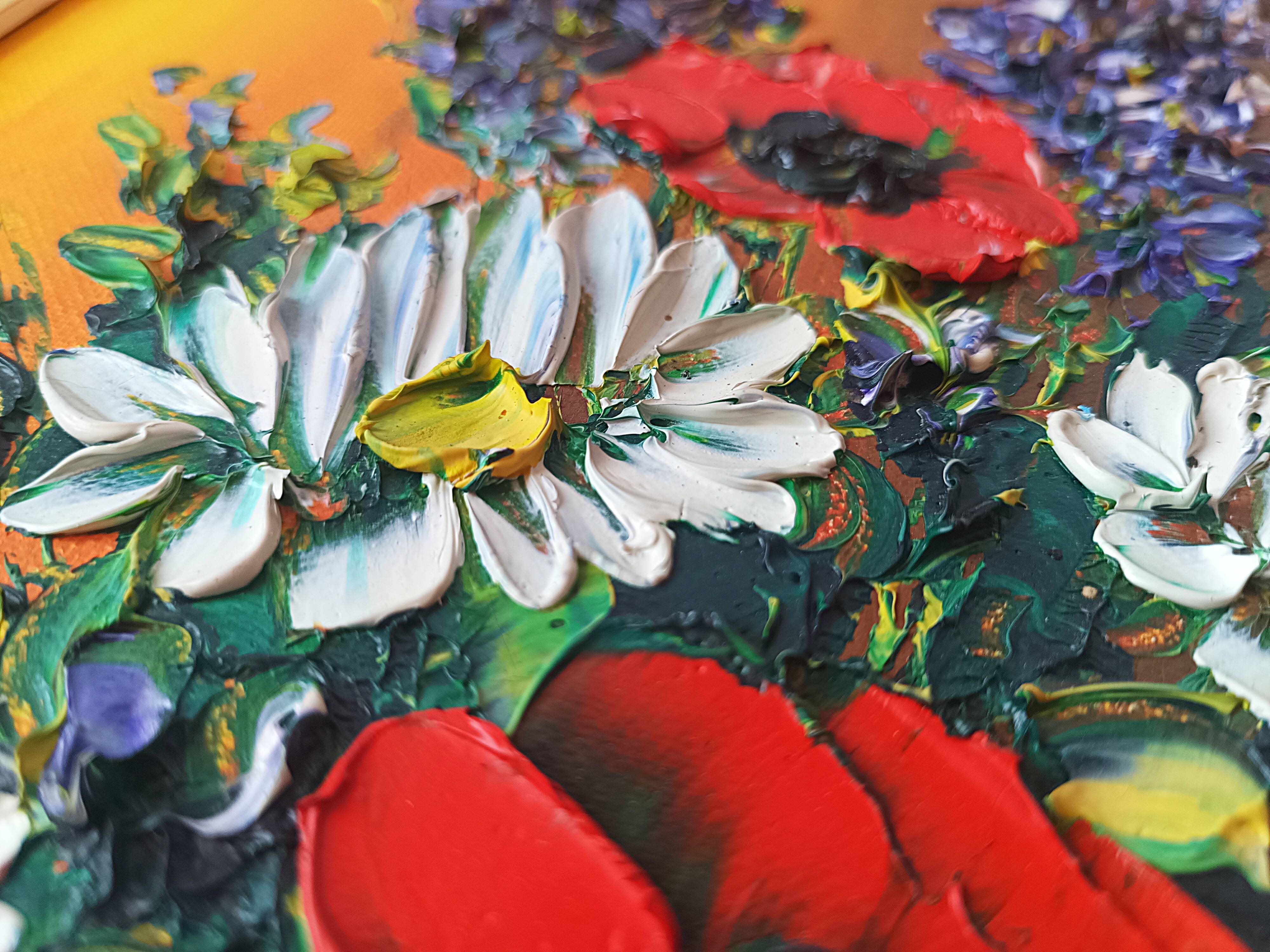 Oil painting on canvas, bouquet of flowers in a framed vase, signed.