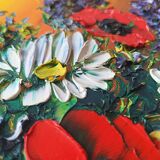 Oil painting on canvas, bouquet of flowers in a framed vase, signed.