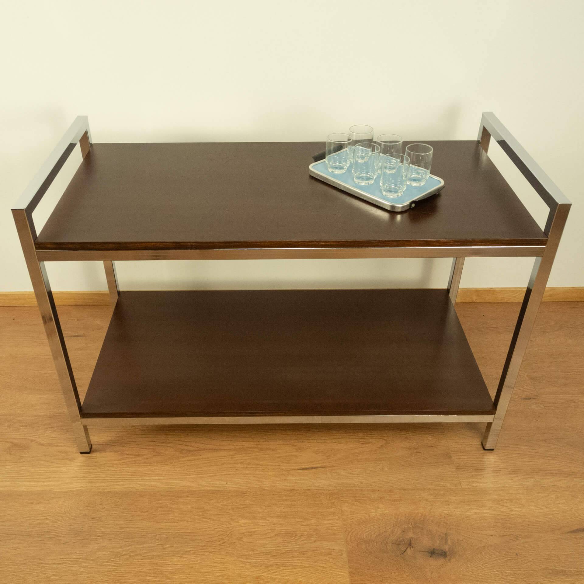 Shelf, chrome, stained mahogany, vintage from the 60s