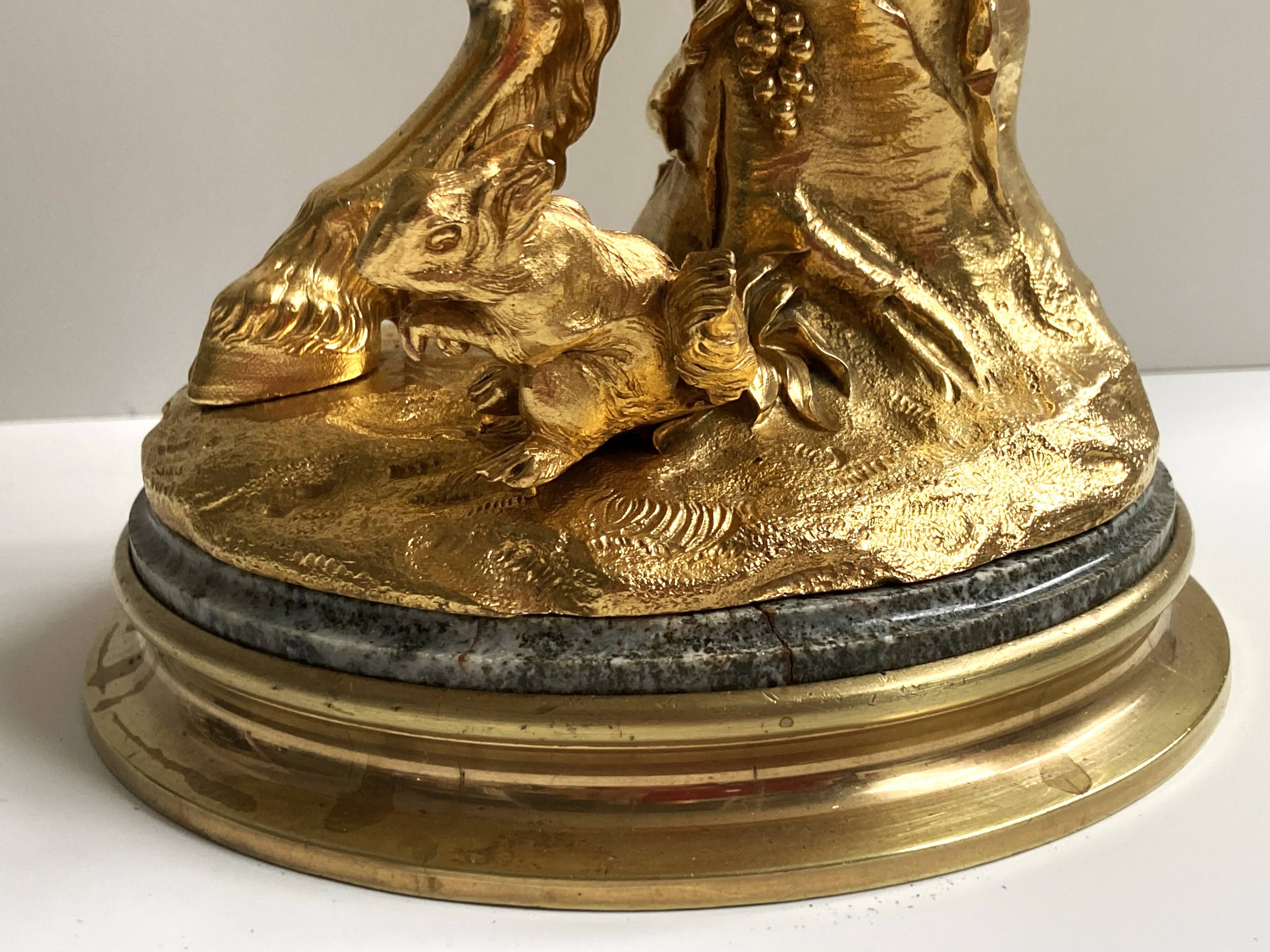 Sculpture, torchère "Jeune satyre" en bronze doré d'après Clodion