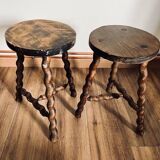 Pair of turned wooden stools