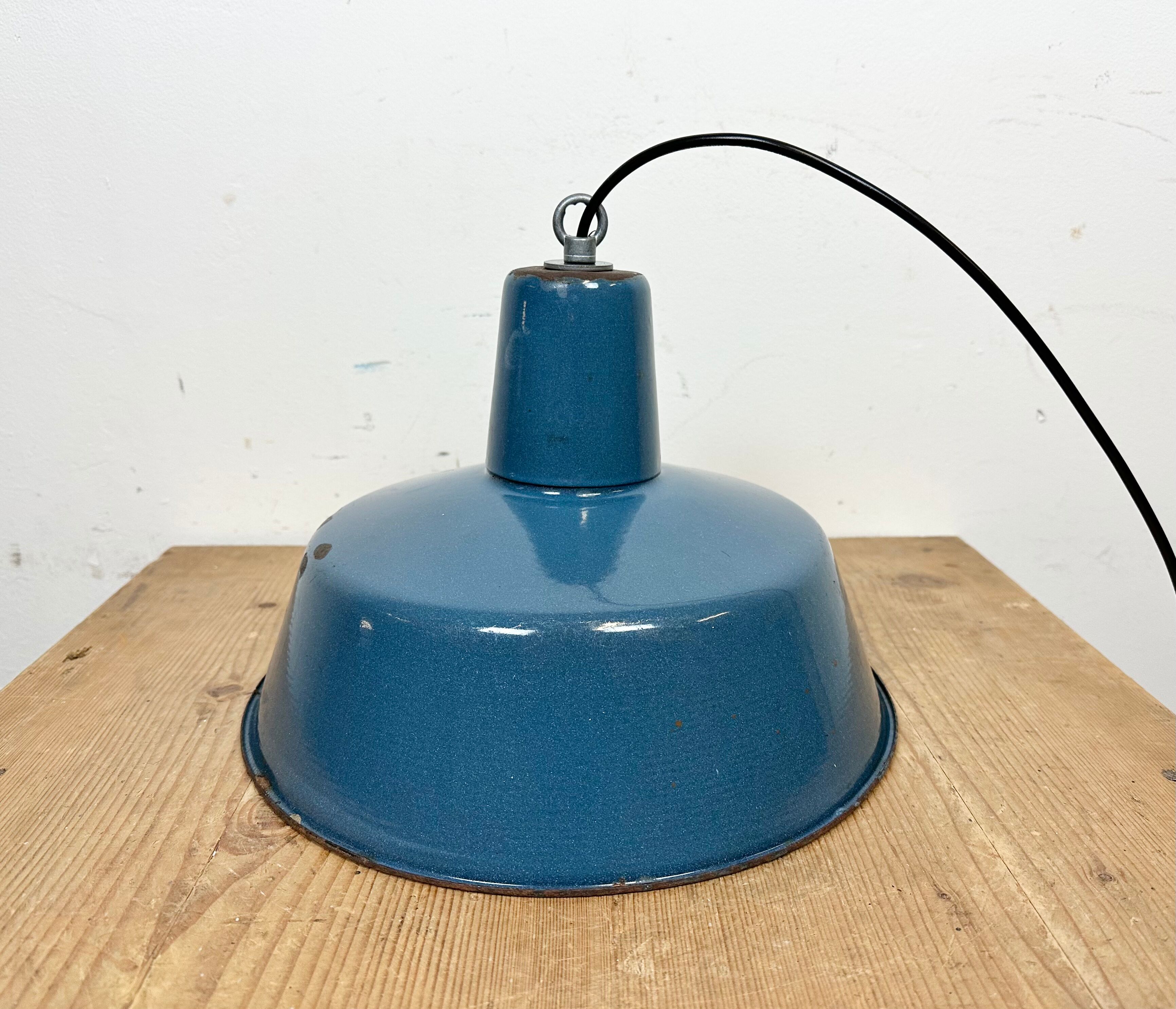 Industrial Blue Enamel Factory Pendant Lamp, 1960s