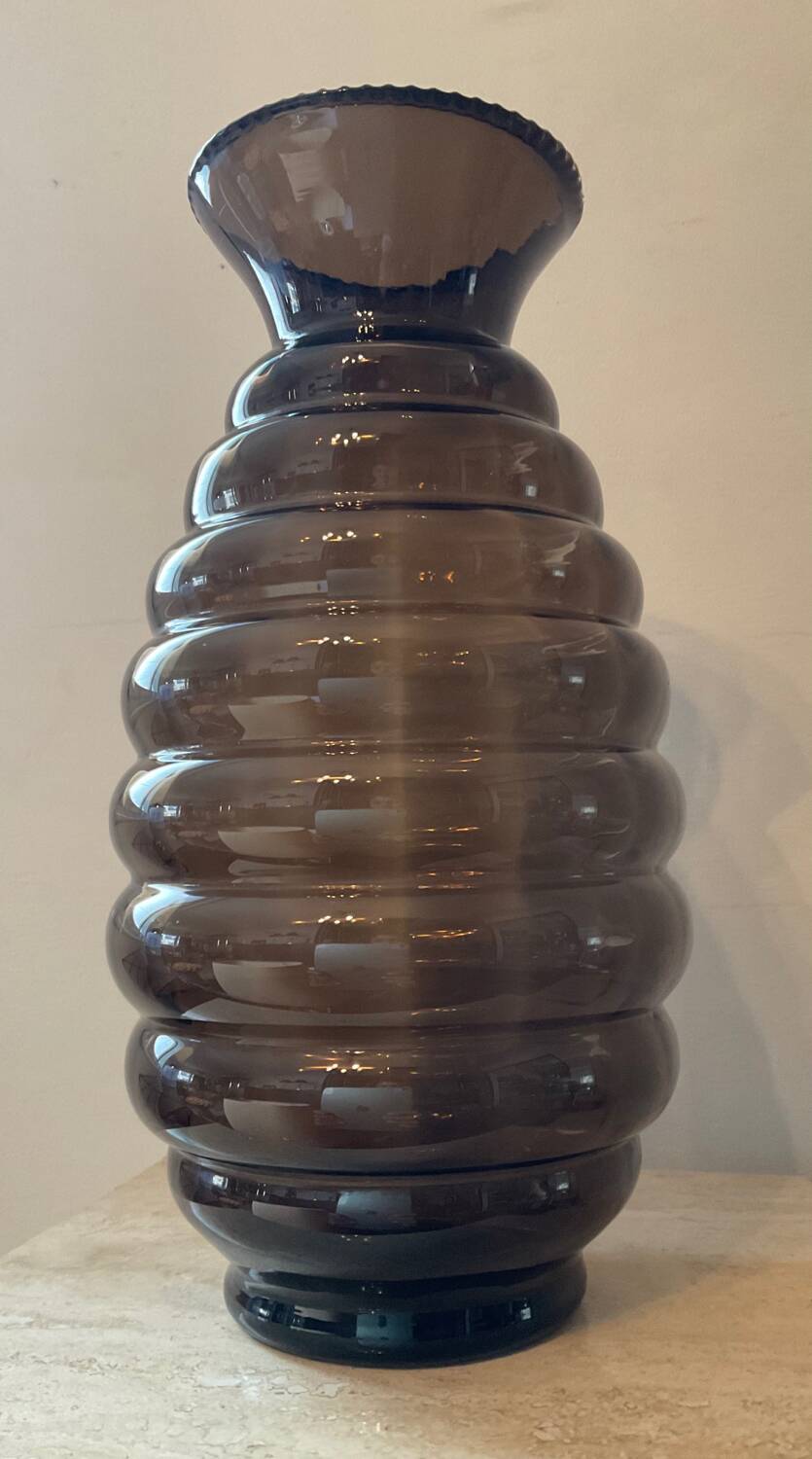Large vintage smoked glass vase