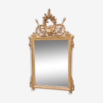 Old Large Golden Mirror With Louis XVI Style Pediment