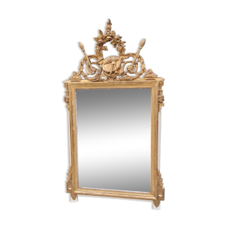 Old Large Golden Mirror With Louis XVI Style Pediment