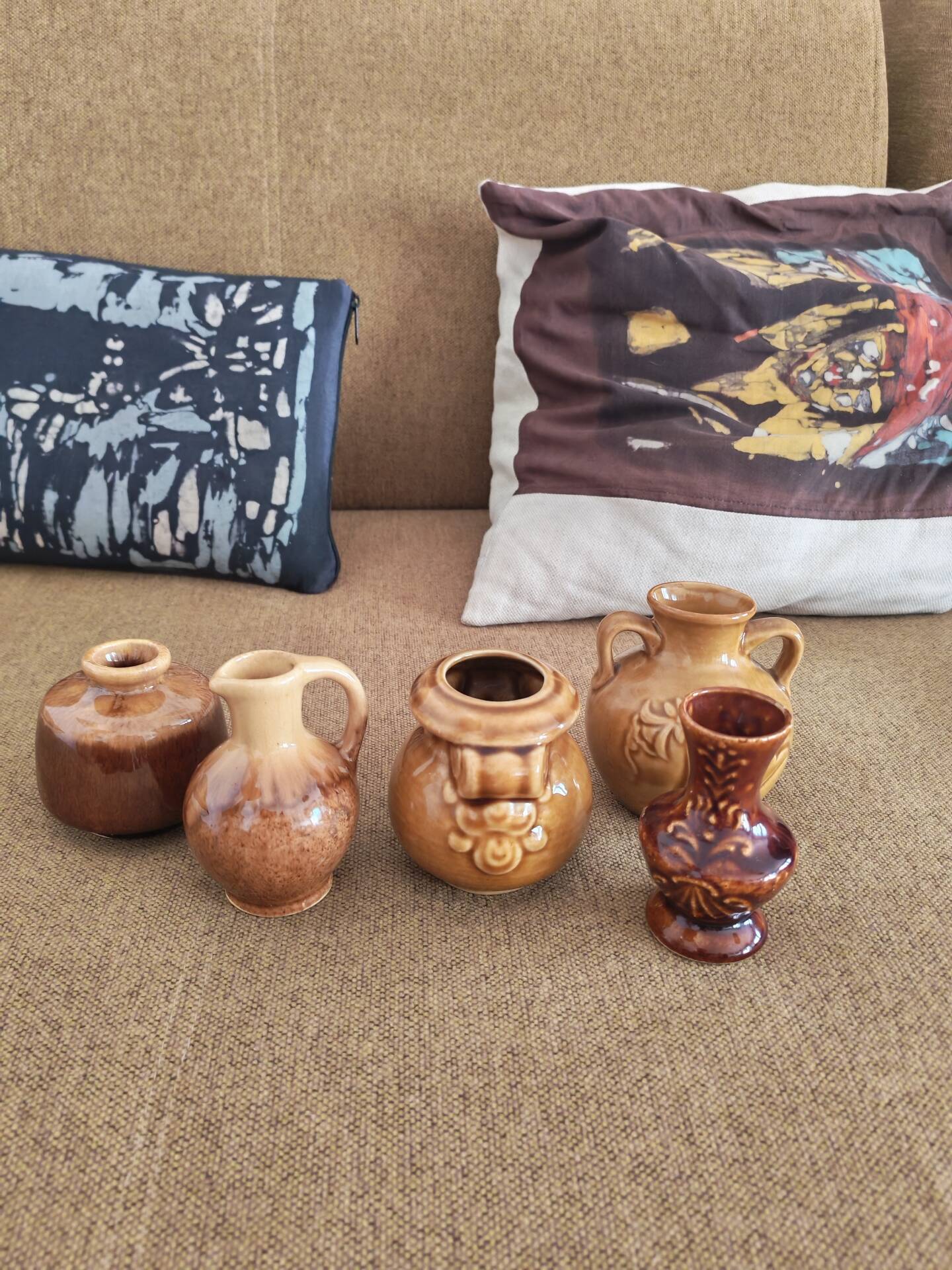 Lot de 5 mini vases pichets rétro en céramique émaillée 