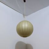 1970s Italian Cocoon Globe Pendant Lamp with teak details