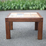 small ceramic coffee table herbarium feet wood, table signed R.capron