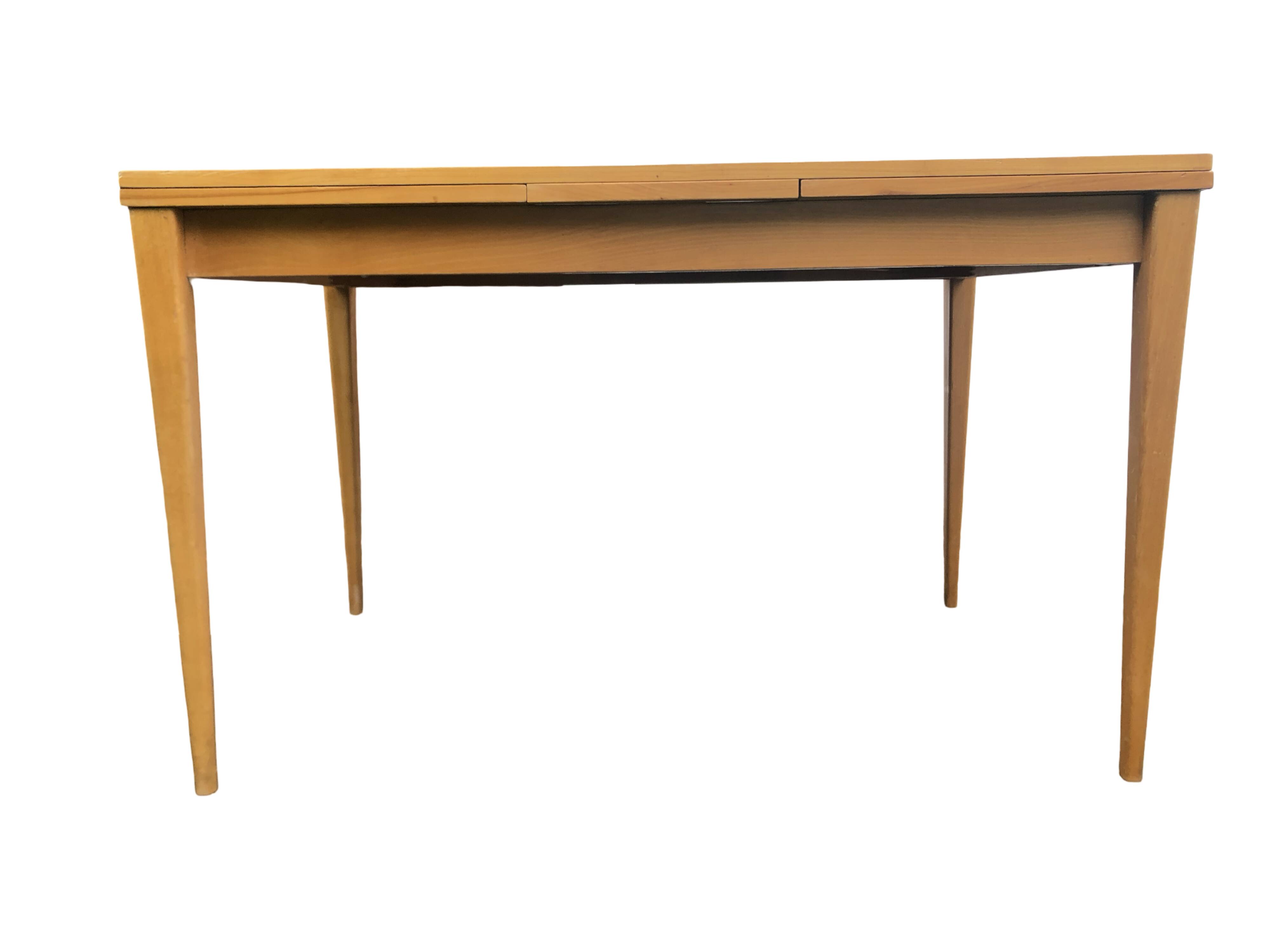Table bois blond avec rallonges années 60 vintage