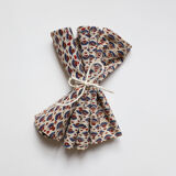 Set of 4 red and blue block-print towels