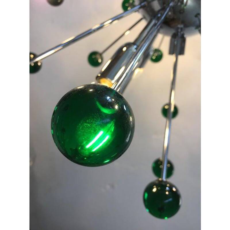 Contemporary Chandelier Green Sputnik Murano Glass Chandelier