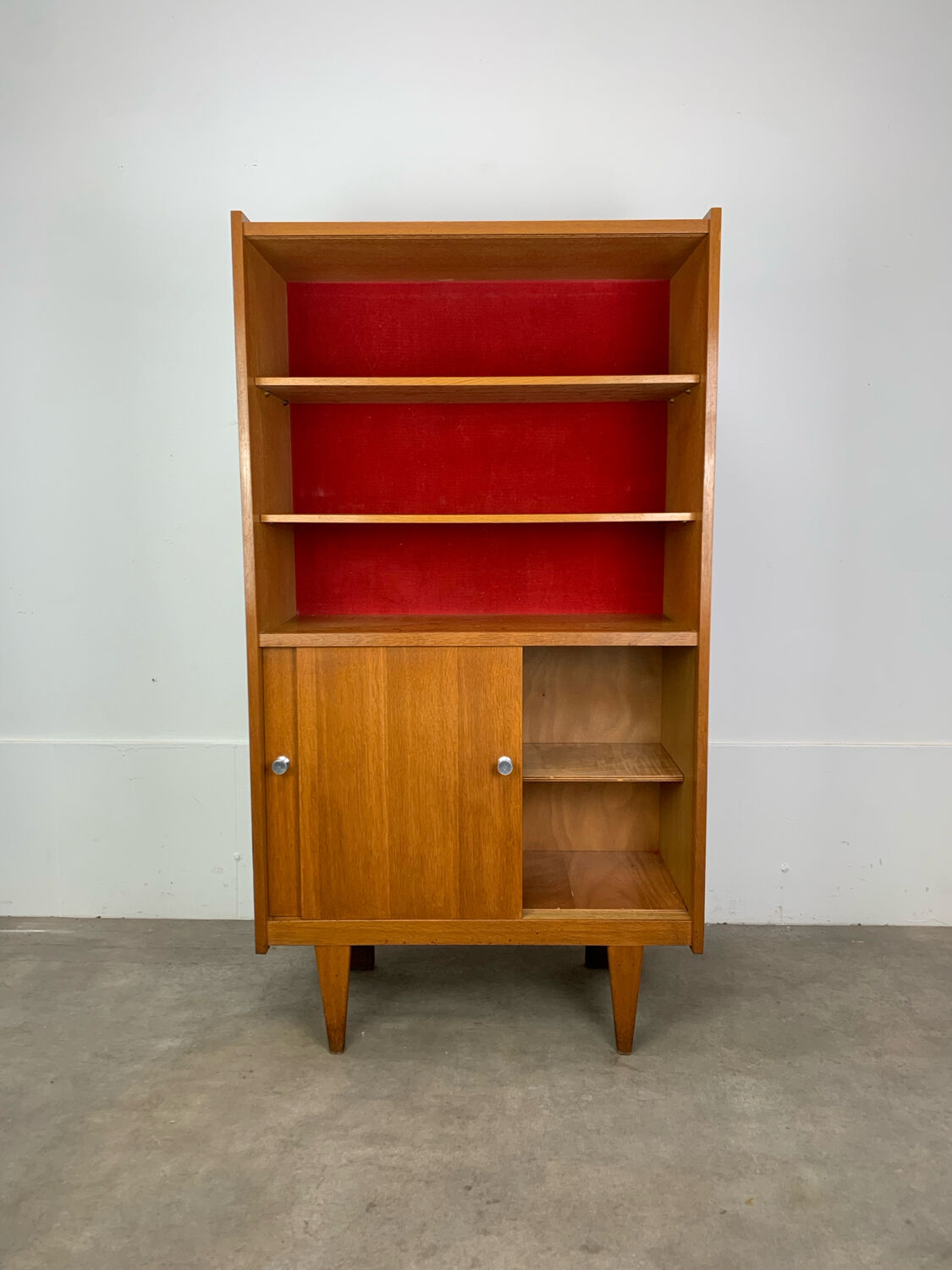1950s vintage oak bookshelf.