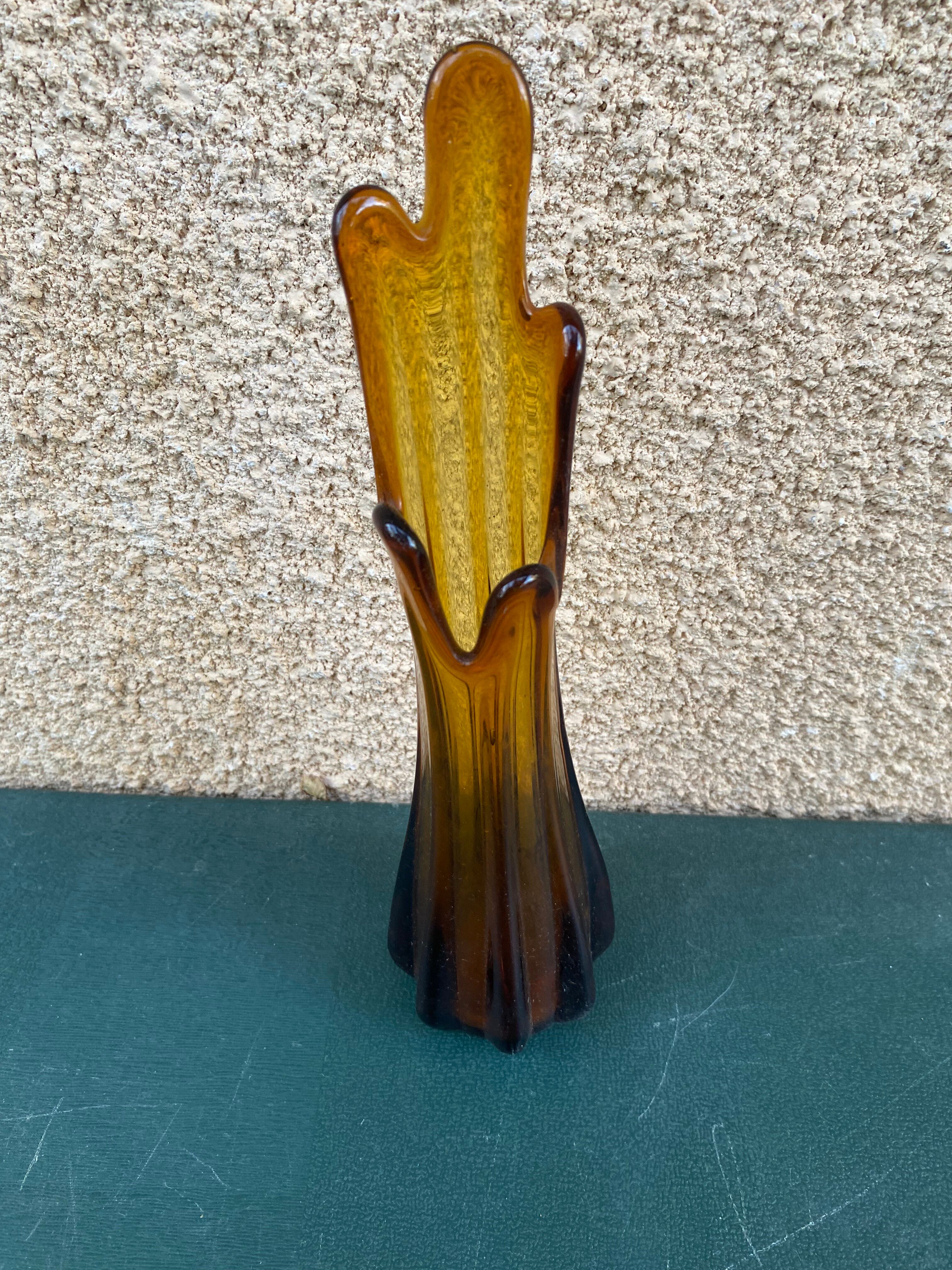 Vintage amber stretched glass vase in Vallauris / Murano style – Organic shape