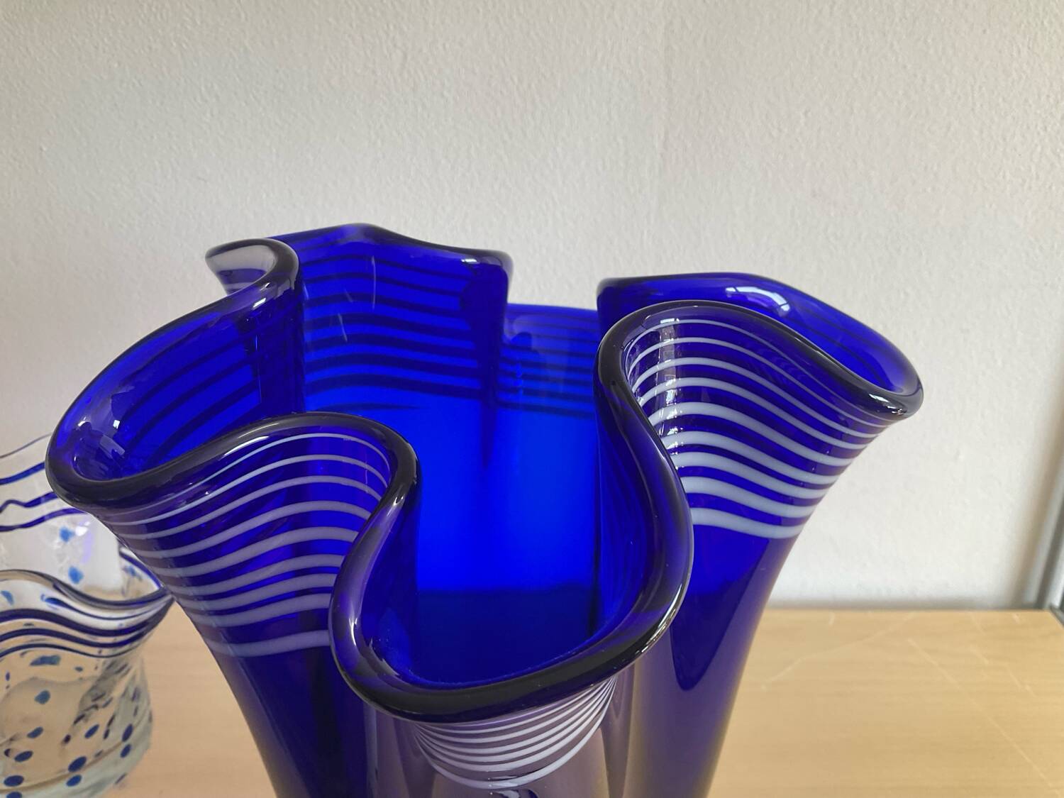 Trio of vintage blown glass handkerchief vases