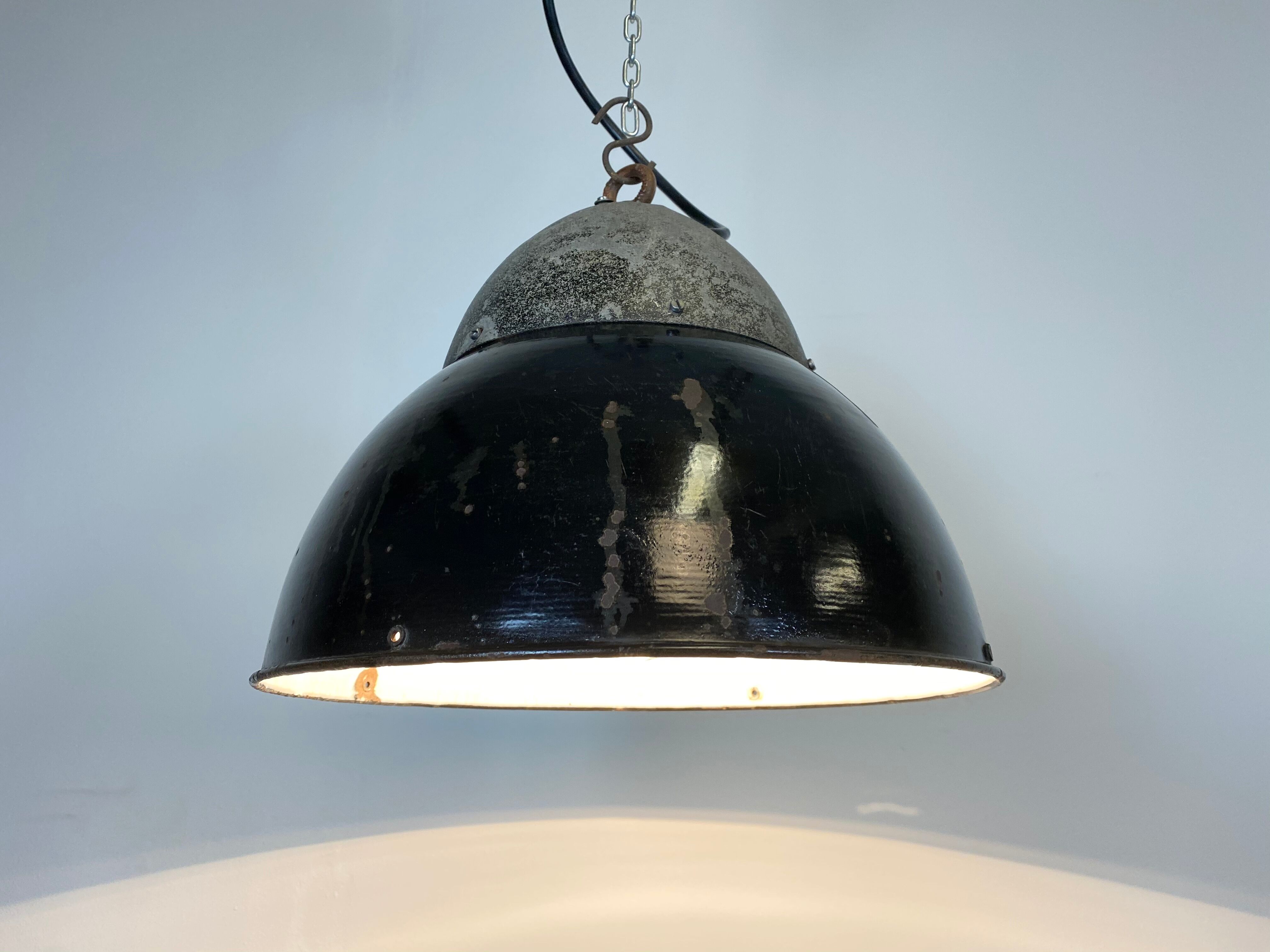 Vintage Black Enameled Hanging Lamp, 1930s