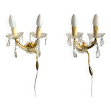 "Pair of vintage glass and brass wall sconces with tassels