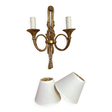 "50s hunting horn wall light, clip-on lampshades"