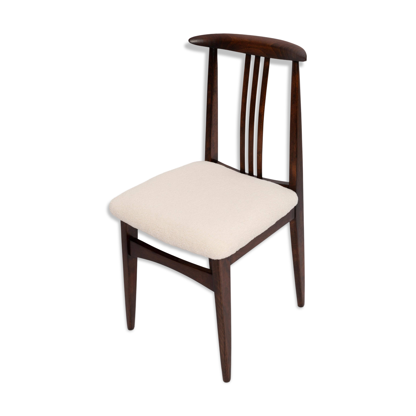 Chaise Mid-Century en Bouclé ivoire crème et bois de hêtre par M. Zielinski, Europe, 1960s