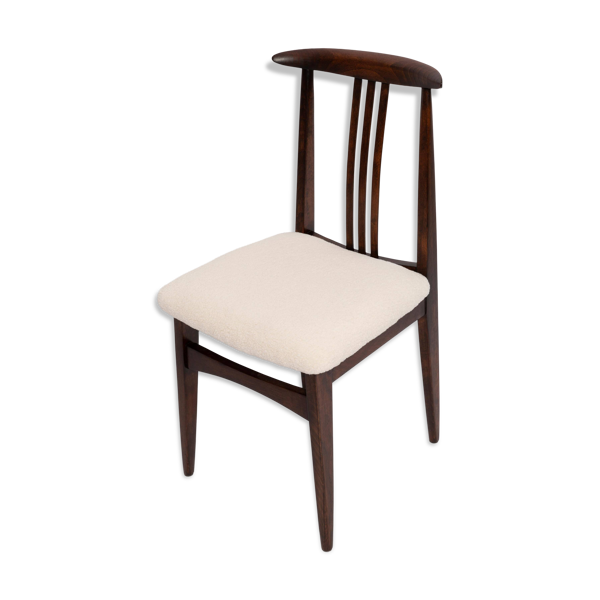 Chaise Mid-Century en Bouclé ivoire crème et bois de hêtre par M. Zielinski, Europe, 1960s