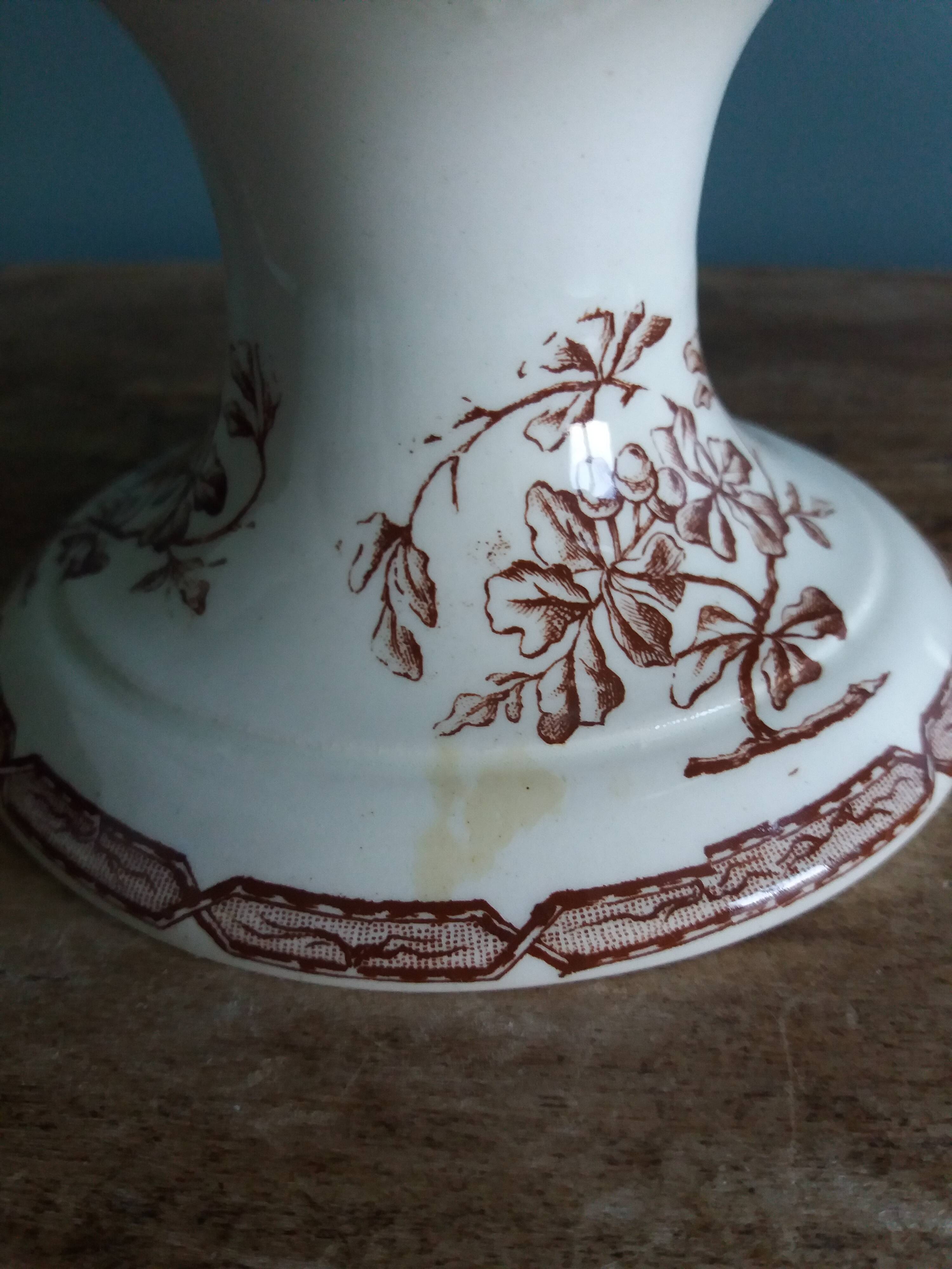 Compotier, coupe sur pied, Luneville K&G, décor chêne marron