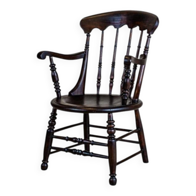 Fauteuil en bois de hêtre anglais du 19ème siècle en marron foncé, années 1970