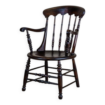 19th-Century English Beech Wood Armchair in Dark Brown, 1970s