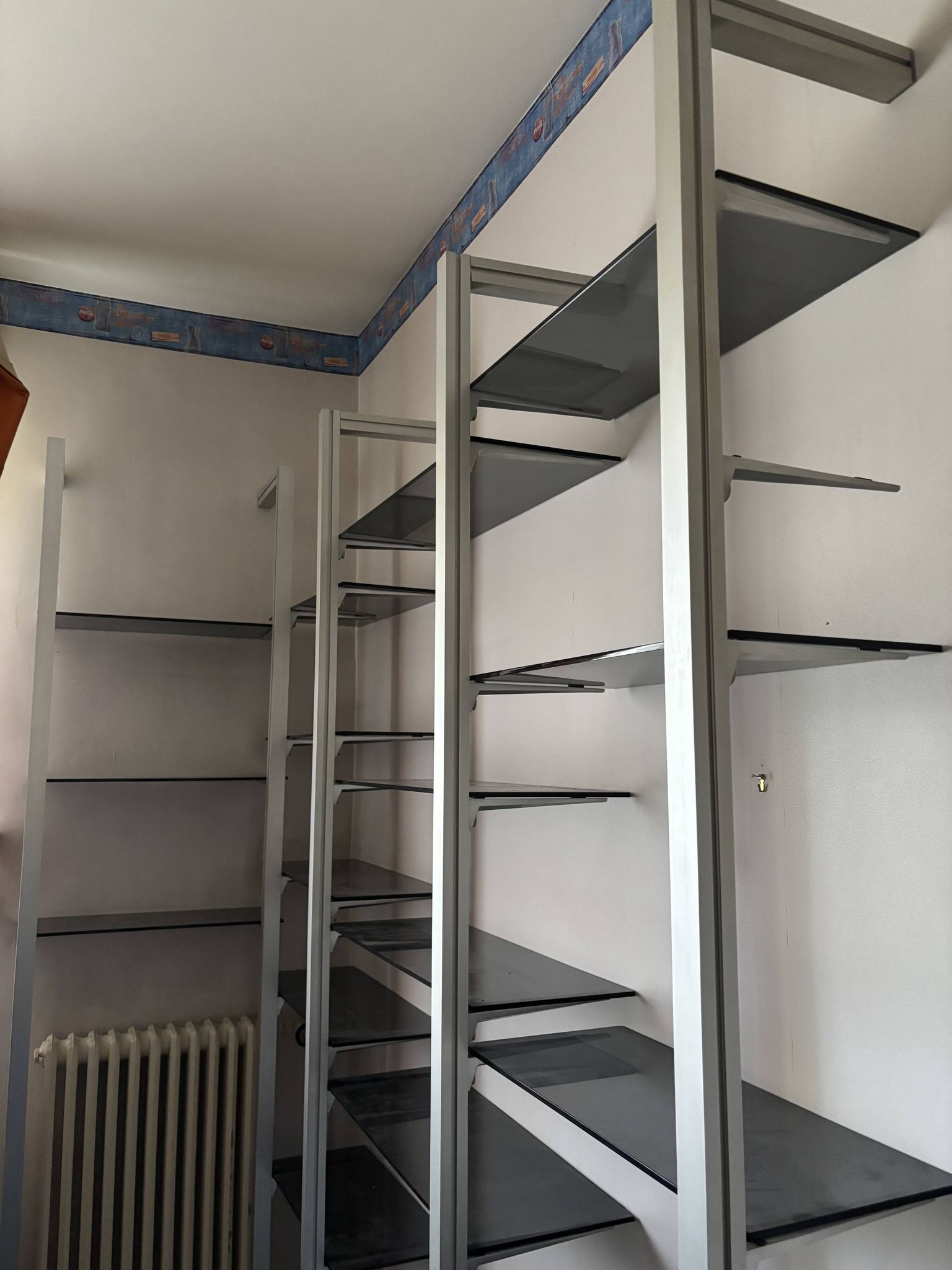 Modular library TECHNAL vintage 1975 aluminium and smoked glass
