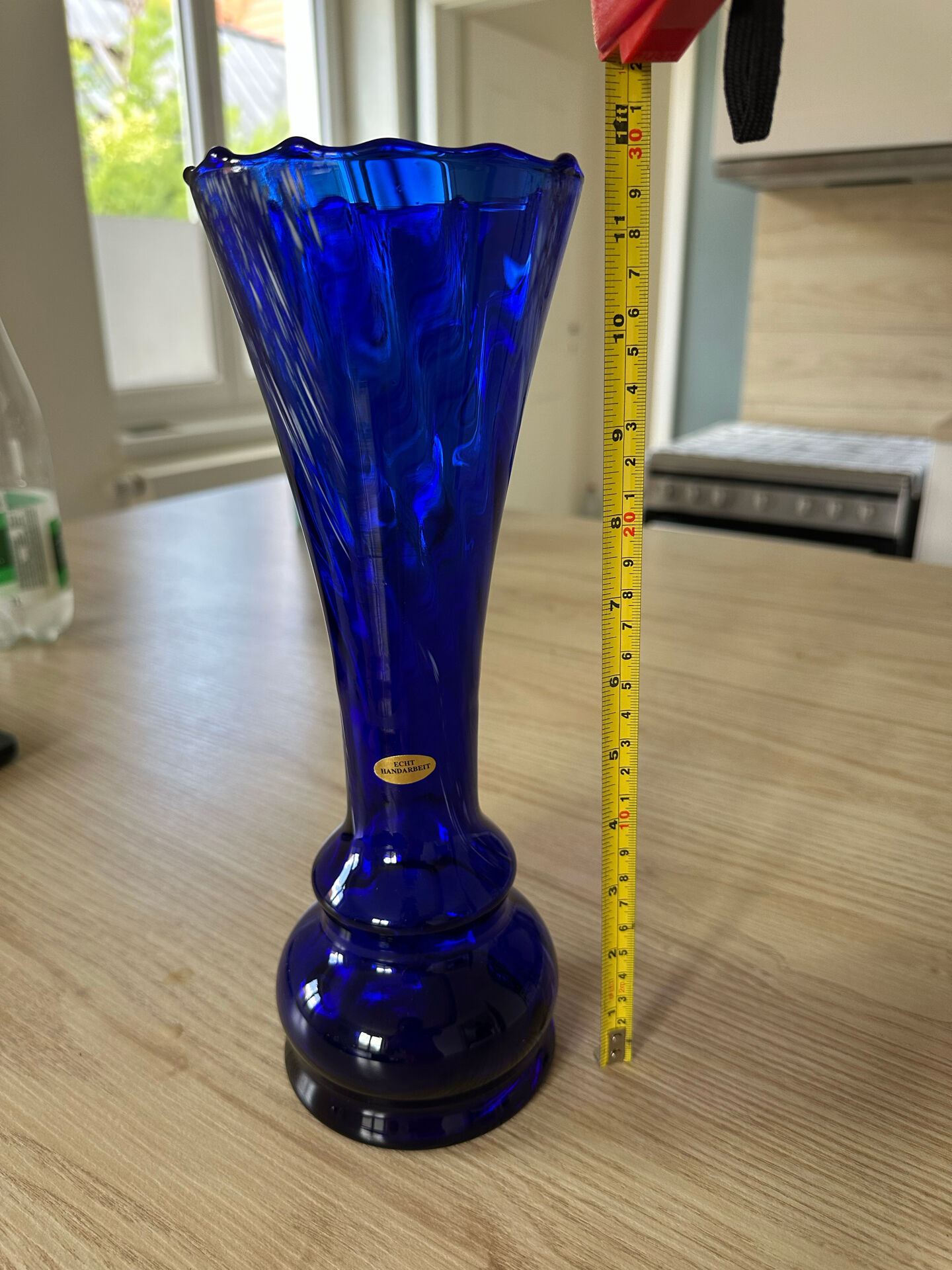 Cobalt blue blown glass vintage artisan vase, handmade, German.