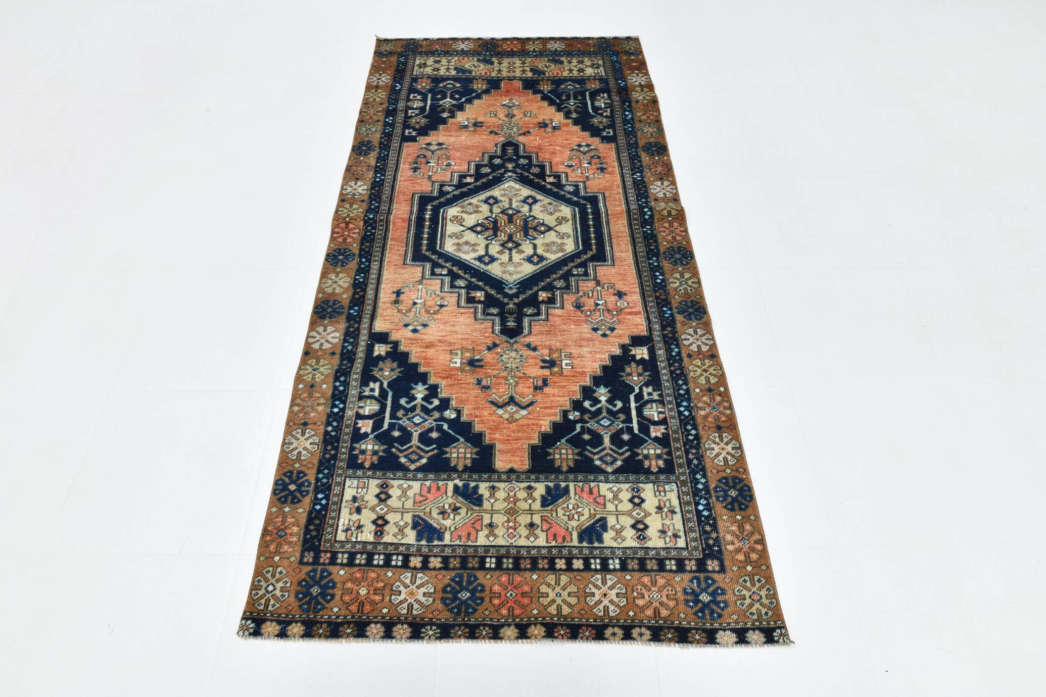 3x7 Red Navy Blue Geometric Persian Rug, 102x223Cm