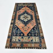 Tapis persan géométrique rouge bleu marine 3x7, 102x223 cm