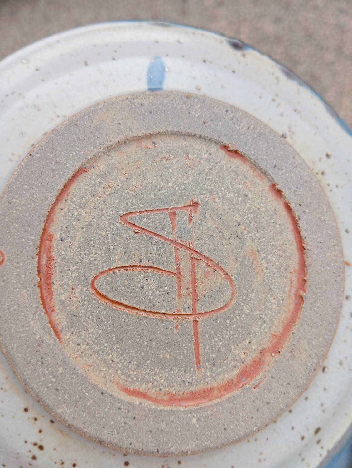 3 tasses et sous-tasses grès bleu et blanc vintage signé