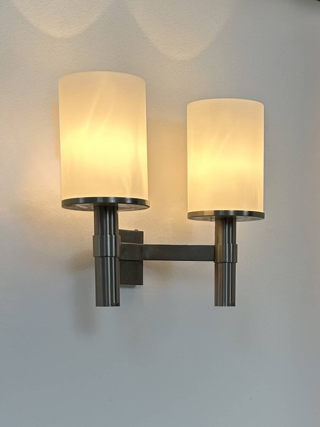 Perzel double wall light model 1141, metal and opaline, France, 1960.