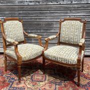 Pair of armchairs in natural wood louis xvi style xix century