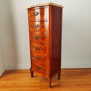 Curved chest of drawers in marquetry – marble top – Louis XV style